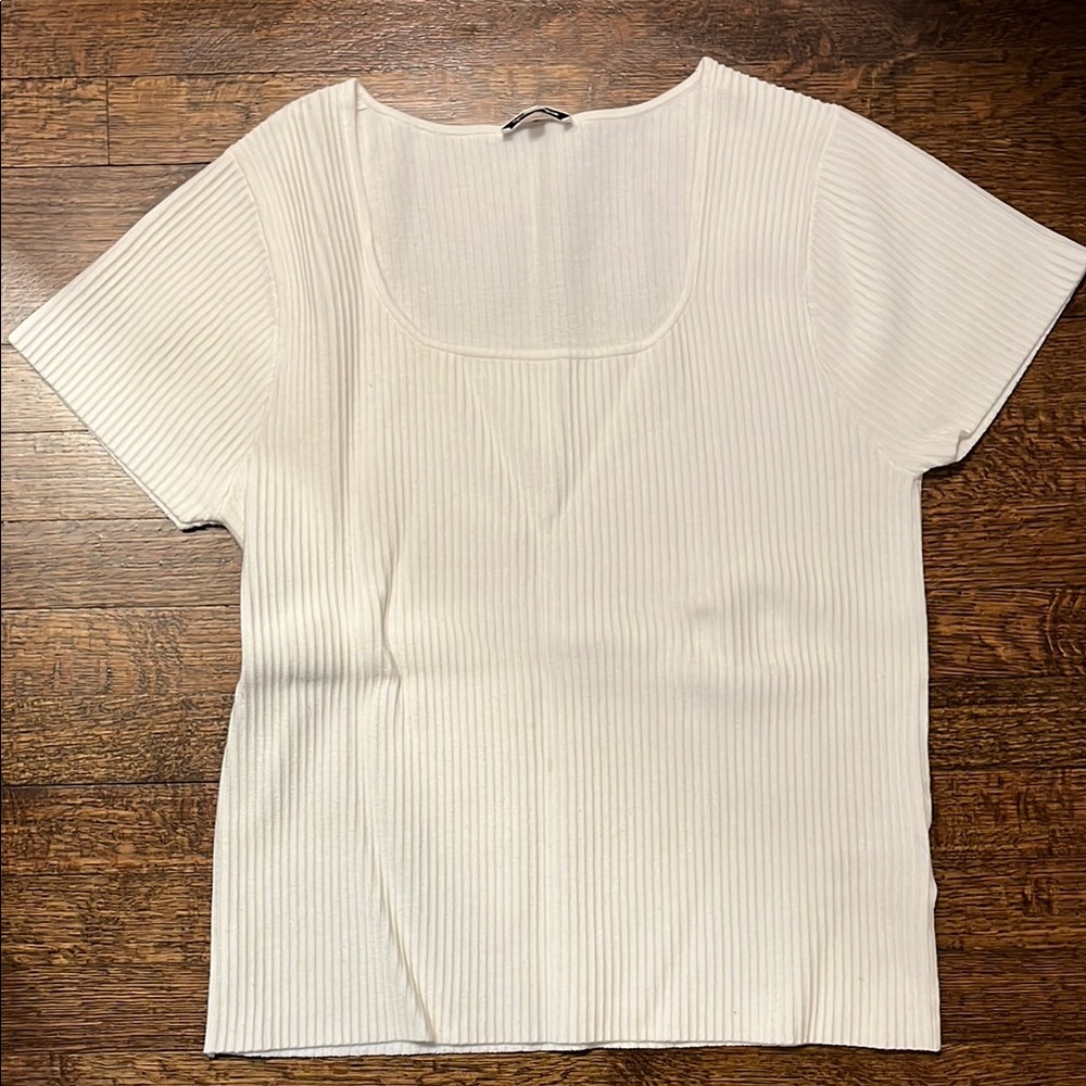 White Ribbed Women's Top